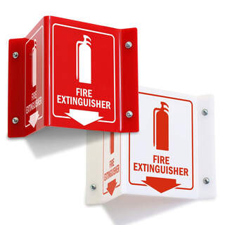 Fire Extinguisher 2-Sided Projecting Triangle Emergency Wall Sign