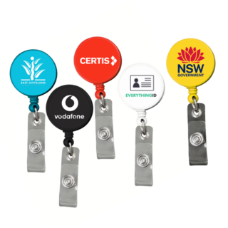 Custom Printed Retractable Flat Plastic ID Badge Holder Key Chain Reel with Swivel Card Holder Strap