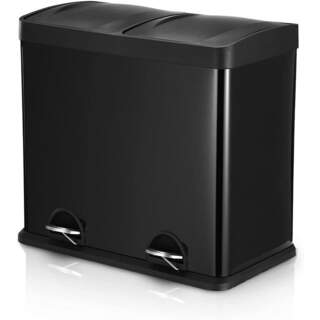 Large Steel Black 48L Dual Foot Pedal Rubbish Bin Trash Can Hands Free Opening Lid