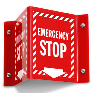 Emergency Stop 2-Sided Projecting Red Triangle Emergency Wall Sign