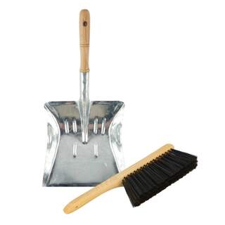 Steel Metal Dustpan Broom Brush Fireplace Garden Shed Dust Cleaner Set