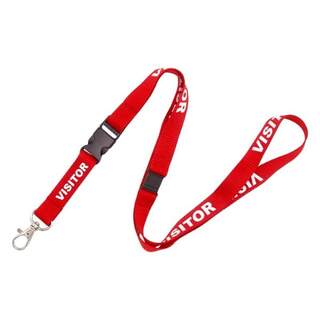Visitor Lanyard Red - 16mm Wide Pre-Printed with Swivel Snap Clip Trigger Hook & Safety Breakaway