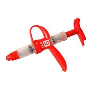 IO Plastic Vaccinator Injector Adjustable Fixed Dose With Finger Grip Hanging Loop 5ml