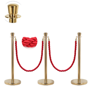Gold Bollard and Red Rope Crowd Control Queue Barrier Pole Stanchion
