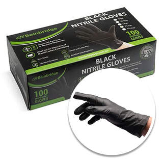 Bainbridge Powder & Latex Free Disposable Black Nitrile Gloves - Pack of 100