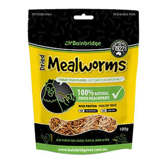 Bainbridge Dried Mealworms for Poultry, Caged Birds, Wild Birds, Lizards, Turtles and Fish - 100G, 250G, 750G