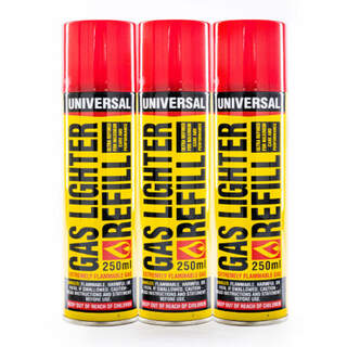 Butane Gas Refill 3 x 250ml Cans for Portasol or Vulkan Gas Debudder Dehorners