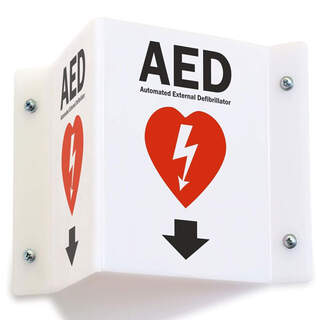 Automated External Defibrillator 2-Sided Projecting White Triangle Emergency Wall Sign