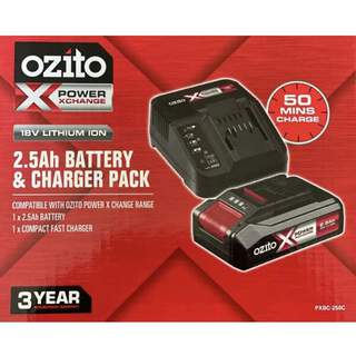 Ozito 18V 2.5Ah Lithium-Ion Battery Pack and Compact Fast Charger PXBP-250