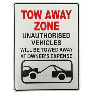 Tow Away Zone Aluminium Sign Outdoor Weatherproof 200 x 300 mm
