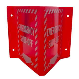 Emergency Shut-Off 2-Sided Projecting Red Triangle Emergency Wall Sign