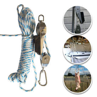 Karaka Stainless Steel Calf Pulling Winching Lifting Lockable Pulley 750kg Capacity With 14 Metre Rope