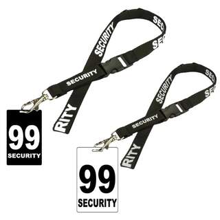 Security Lanyard Black with Security Officer Number Card - 16mm Wide Pre-Printed with Swivel Snap Clip & Safety Breakaway