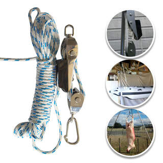 Karaka Stainless Steel Calf Pulling Winching Lifting Lockable Pulley 1500kg Capacity With 16 Metre Rope