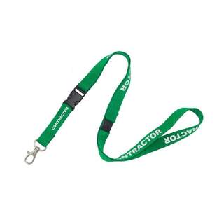 Contractor Lanyard Green - 16mm Wide Pre-Printed with Swivel Snap Clip Trigger Hook & Safety Breakaway