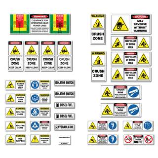 Truck With Mounted Crane Safety Stickers Risk Assessment Self Adhesive 33 Piece Machinery Sticker Kit