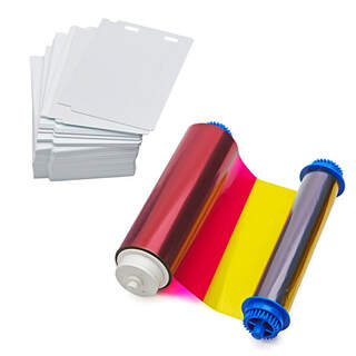 Zebra 106000-10L2 Media Kit 400 PVC 24 Mil Cards with 2 Slots & YMCO Ribbon - 400 images for Zebra ZC10L Printer
